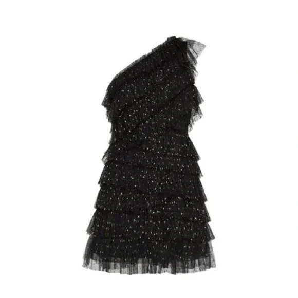 knee length dresses for ladies Lace Bodice Chiffon Rufle Gown Black / 12